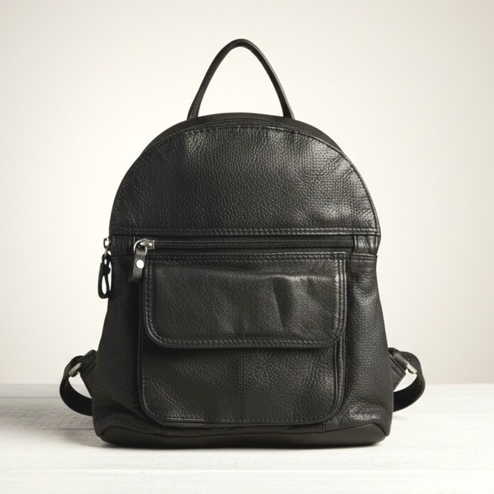 90s Grunge Vintage Mini Backpack Great American Leather Work Small Black Leather